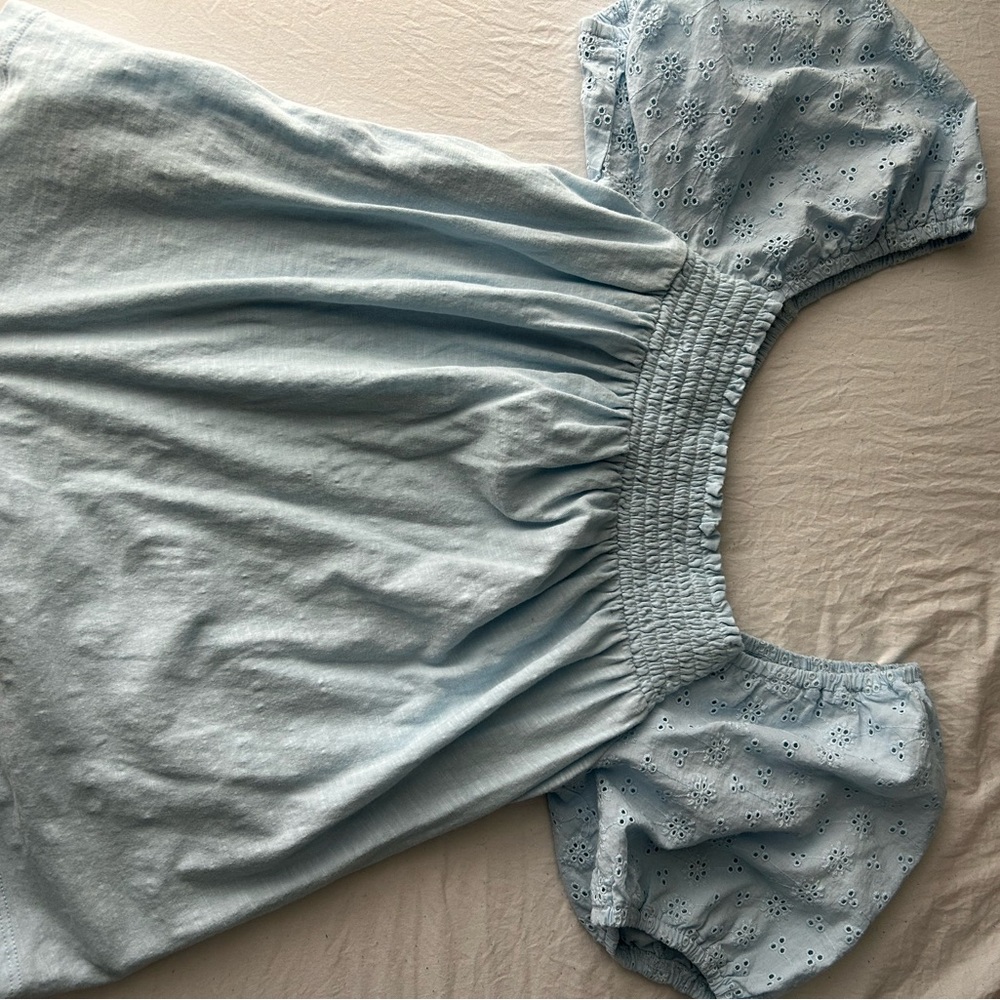 Light Blue Smocked Blouse with Puff Sleeves